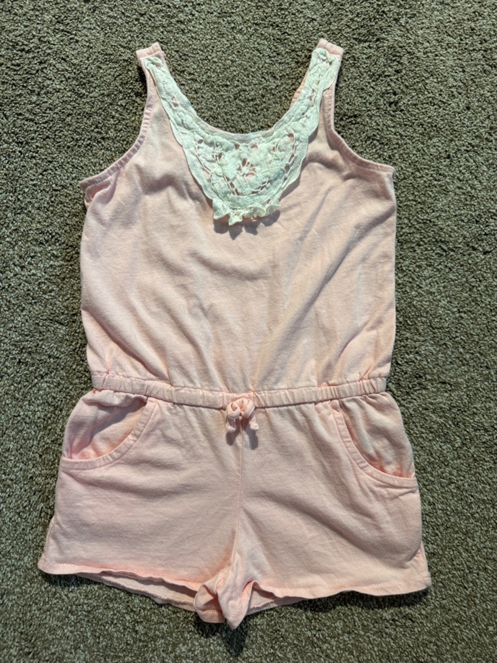 H&M Pink Girls' Lace-Trim Tank Top One Piece Romper